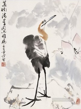 traditional Painting - Fangzeng crane and lotus traditional Chinese